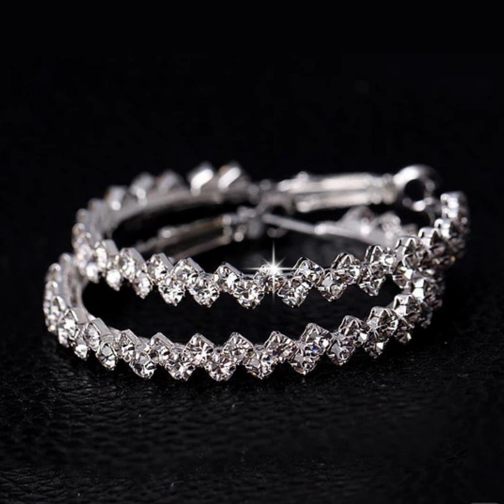 💎NEW Diamond Sterling Silver Hoop Earrings - Picture 3 of 5